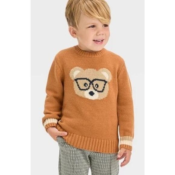 Cat & Jack Boys' Brown Bear Printed Sweater in Brown 12M NWT - Picture 1 of 5